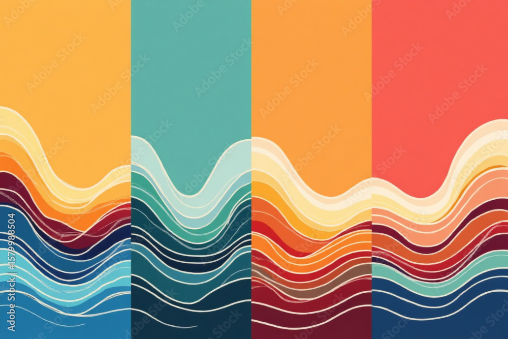 Poster Set of Abstract vertical backgrounds with colorful waves. 3d rendering.