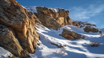 Obraz premium Winter adventure exploration rocky mountains nature photography snowy landscape scenic view outdoor serenity