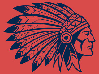 Profile of a Native American Chief with Detailed Headdress