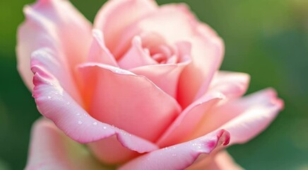Macro Shot Of A Gentle Pink Rose With Water Droplets And Soft Lighting - Powered by Adobe
