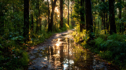 Obraz premium Forest Path with Reflections