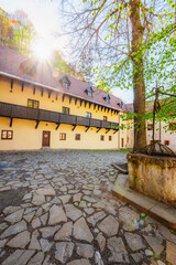 Medieval monastery Cerveny Klastor near Peak Tri Koruny or Trzy Korony in Pieniny National park in Slovakia and Poland © Zedspider