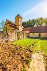 Medieval monastery Cerveny Klastor near Peak Tri Koruny or Trzy Korony in Pieniny National park in Slovakia and Poland © Zedspider