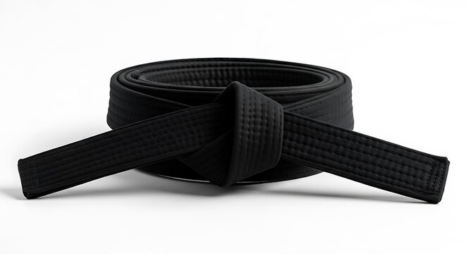 Black belt symbolizing mastery, discipline and achievement in martial arts, An elegant display of a martial arts black belt, representing dedication and skill