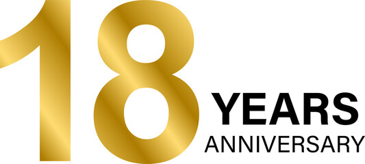 18 years anniversary gold icon for graphic design, logo, website, social media, mobile app, UI illustration