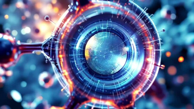 Abstract blue digital background with glowing circles, a swirling vortex of light and technology, creating a futuristic fractal quality video