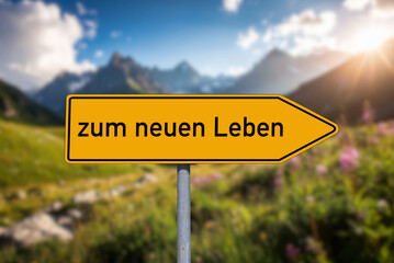 Ein Wegweiser zeigt Richtung zum neuen Leben