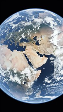 3D Earth Globe Planet Orbiting in Blue and Black Pixelated Artifacts