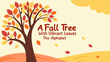 Obraz premium Illustration of a fall tree with colorful leaves and a brown trunk on a light yellow background scene design