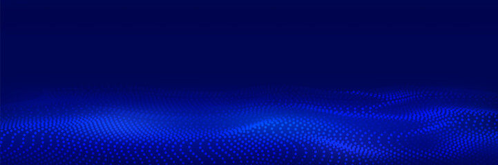 Dynamic blue particle wave. Futuristic glowing dot wave. Flowing digital structure. Data technology background. Modern vector illustration.