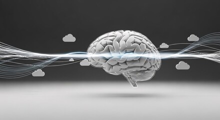 3D Rendering of Human Brain Connected to Cloud Computing and Data Flow Concept