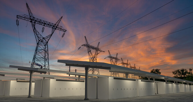 Energy storages against the evening sky