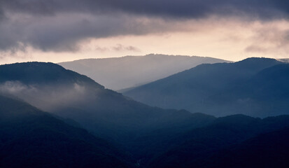 Misty Mountain Layers at Dawn in Nagano, Japan