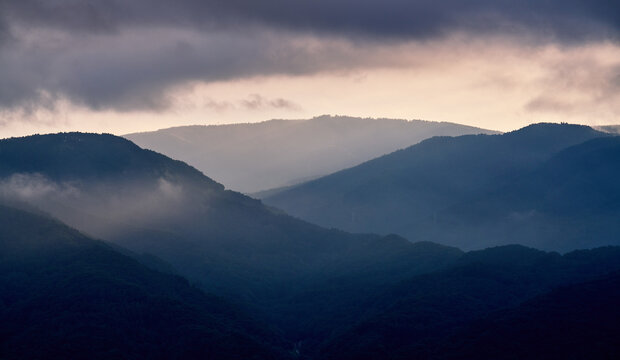 Misty Mountain Layers at Dawn in Nagano, Japan