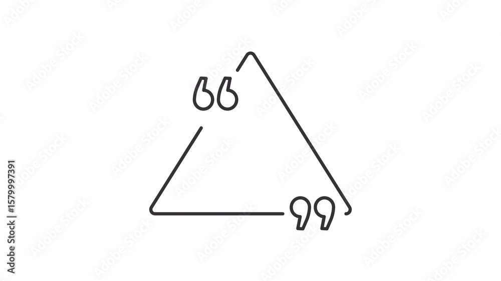Poster triangle frame quotation line animation. text commas animated icon. quotemarks showing up. speech ma