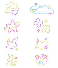 Fototapeta premium Cute set colorful line sticker journal scrapbook illustration