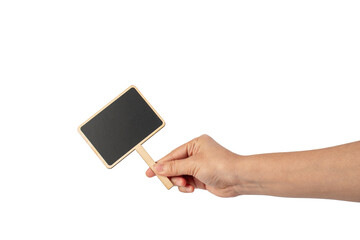 Empty post blackboard in hand isolated on transparent background.