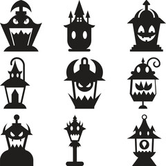 Obraz premium Spooky Halloween Silhouette Lanterns and a Castle