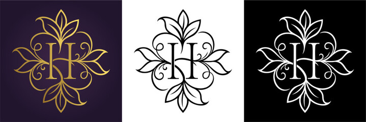 Letter H Luxury Floral Monogram Logo Template (14)