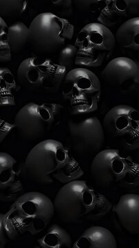 Abstract Background of Many Black Skulls Symbolic Gloom Macabre