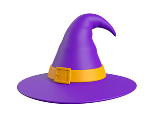 Naklejka premium Purple witch hat with orange buckle isolated on a transparent background Halloween