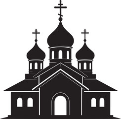 Russian Church Silhouette in Black | Eastern Orthodox Architecture Illustration Vector Format