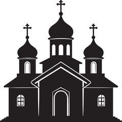 Russian Church Silhouette in Black | Eastern Orthodox Architecture Illustration Vector Format