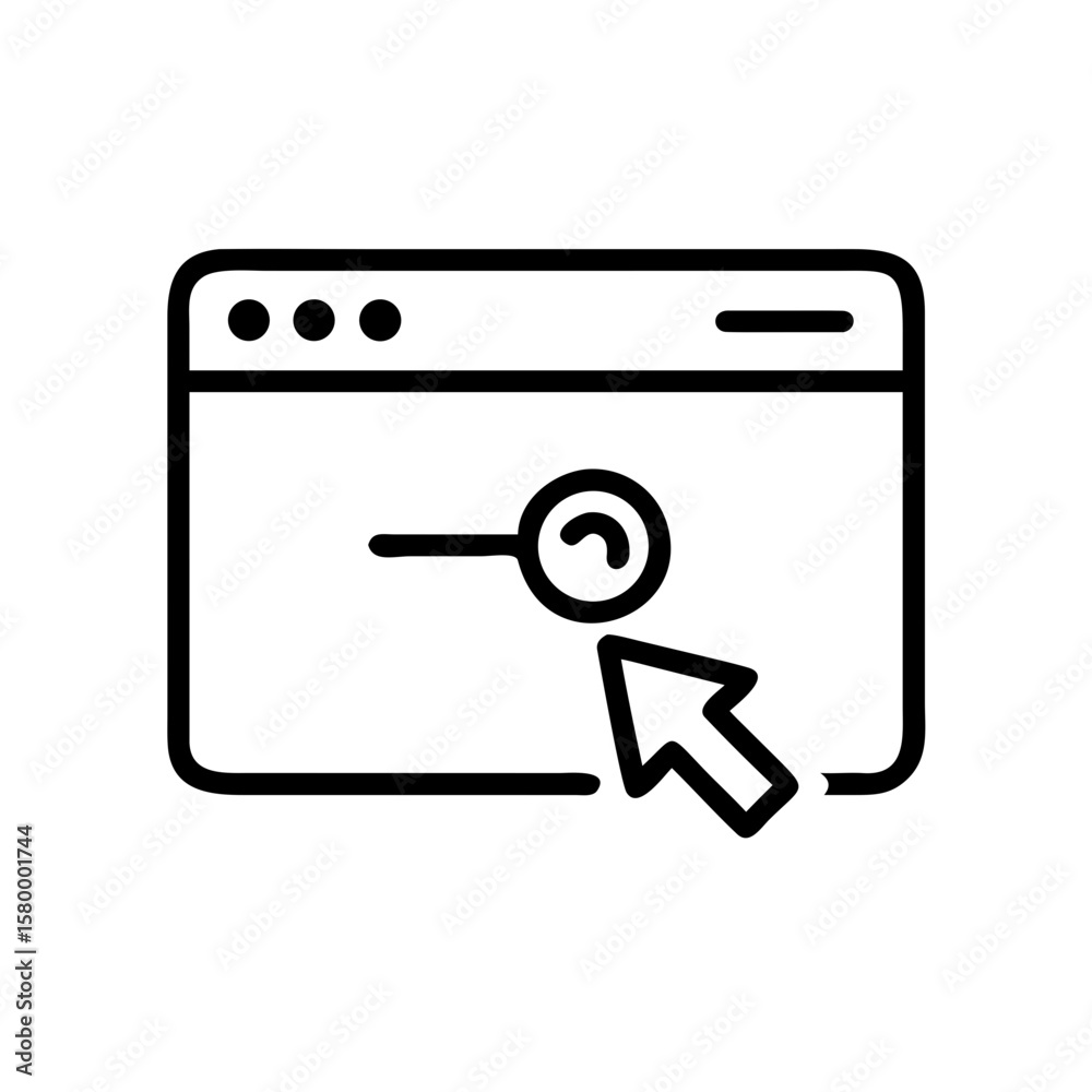 Poster browser window with search icon and cursor indicating interaction in a simple line drawing style