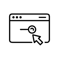 Browser window with search icon and cursor indicating interaction in a simple line drawing style