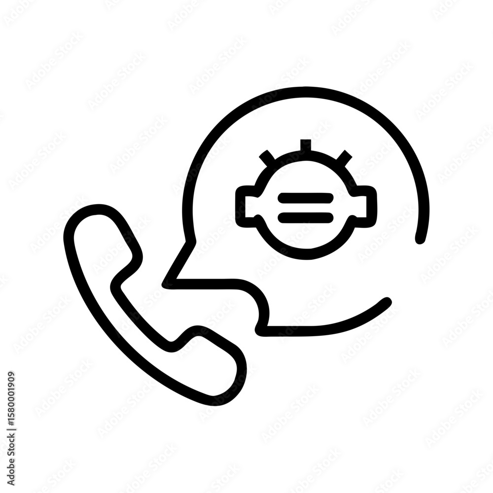 Poster a simple line drawing of a phone receiver with a speech bubble containing a gear and two lines insid