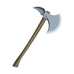 Double-headed battle axe with wooden handle