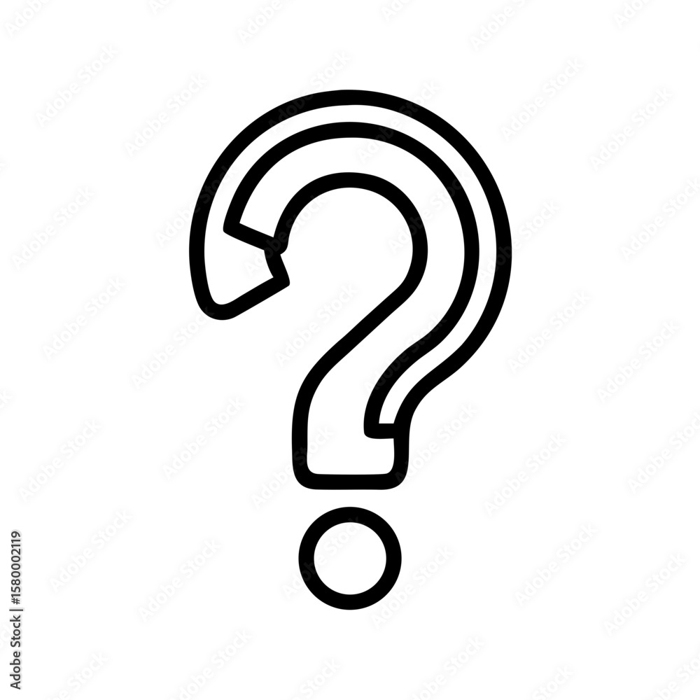 Poster illustration of a simple outlined question mark with a circular dot at the bottom end of the curved 