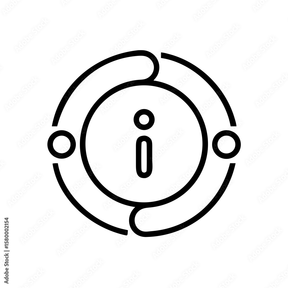 Poster information symbol inside a circle with two circular arrows and two small circles around it icon