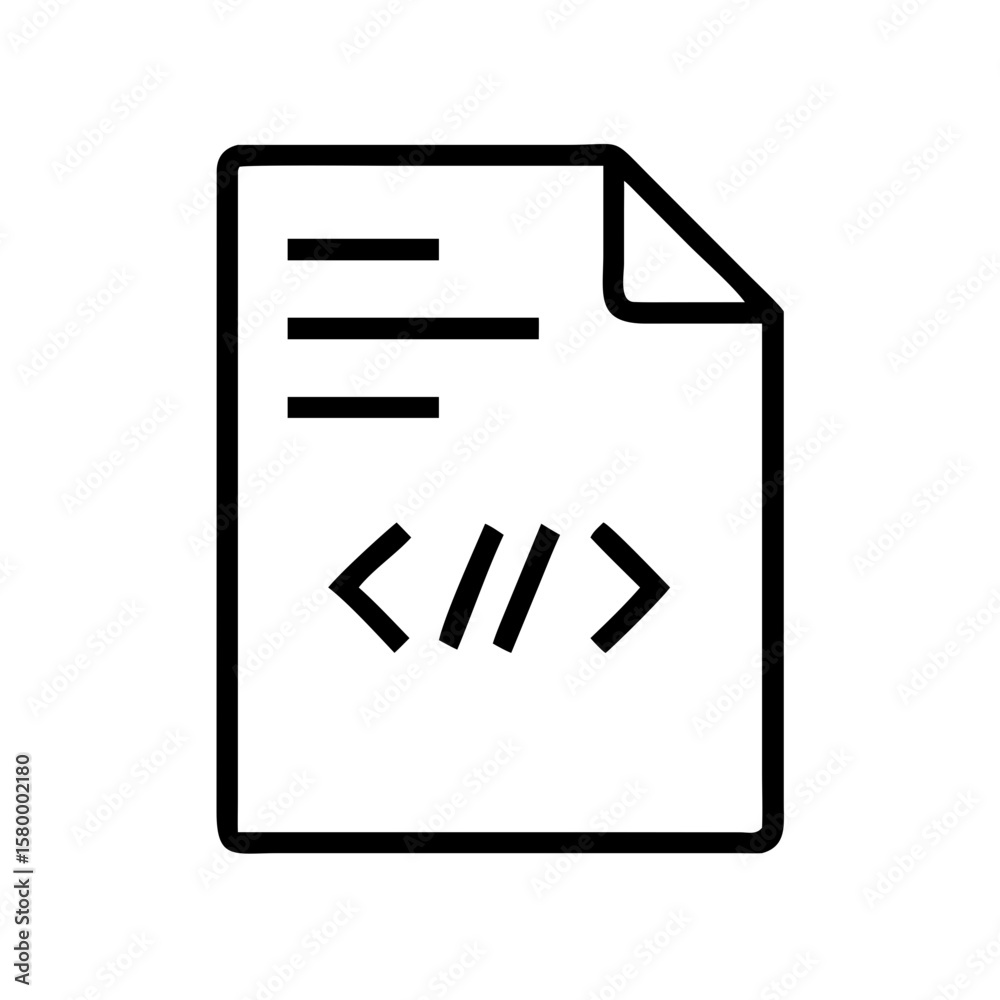Fototapete Illustration of a document with coding symbols and lines representing text on a white background view