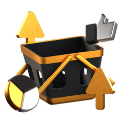 3D Market Icon for Finance and Economy Black and Gold Style