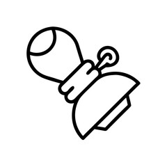 Illustration of a tattoo machine with a bulbous ink reservoir and a curved needle guide design style