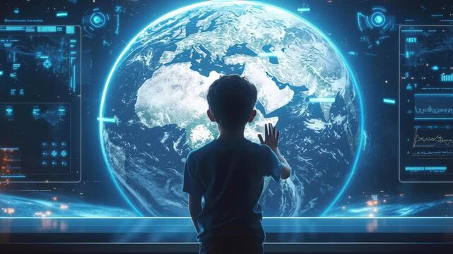 Futuristic digital globe holographic technology sparks curiosity and exploration of space, science, and cosmos through innovative education - Powered by Adobe