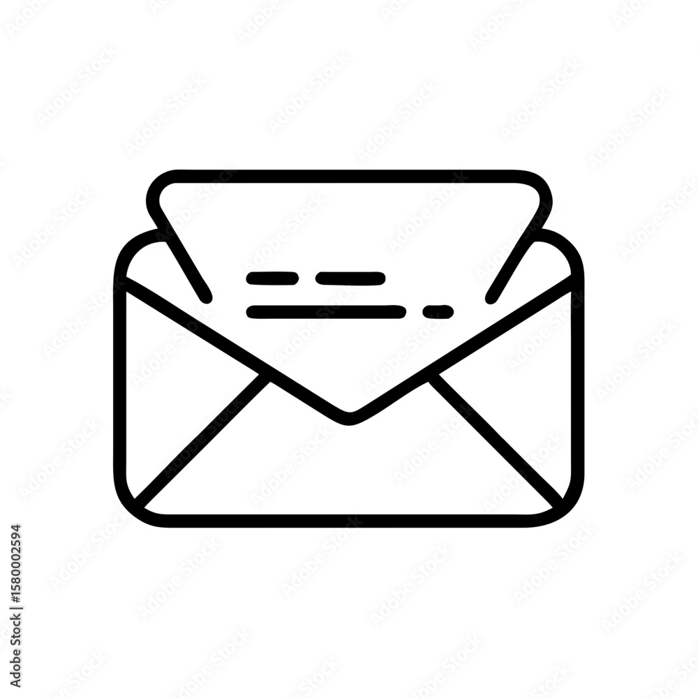 Poster outline illustration of an open envelope with a letter inside showing some text on the paper message