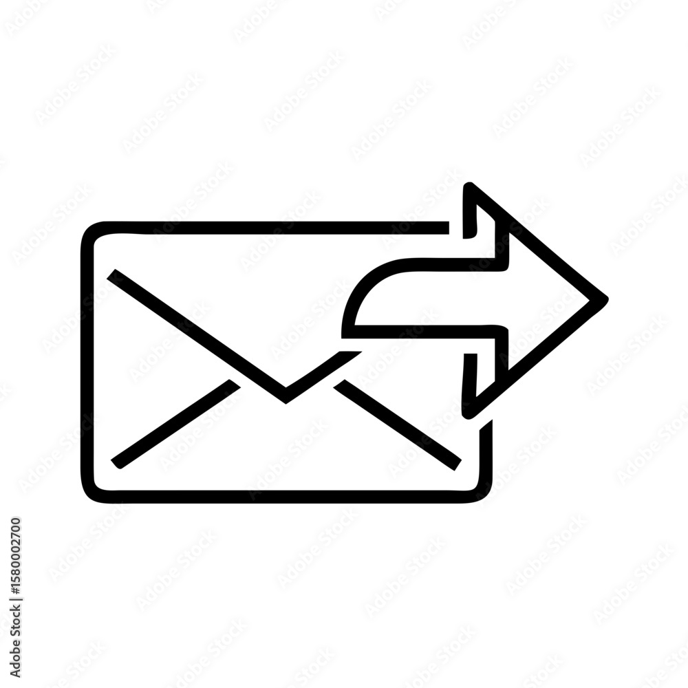 Poster outline of an email envelope with a right arrow indicating sending or forwarding functionality icon