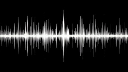 Soundwave graphic with white waveform on black background showing audio signal pattern in clean digital style and modern soundwave energy pattern