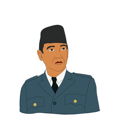 Cartoon Illustration of President Soekarno with Traditional Cap (Peci)