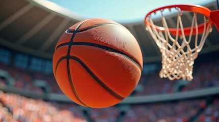 Fototapeta premium Slam Dunk Moment: Basketball Through the Hoop