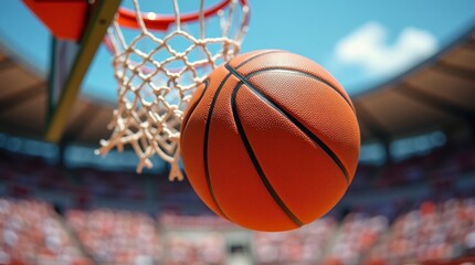 Fototapeta premium Slam Dunk Moment: Basketball Through the Hoop