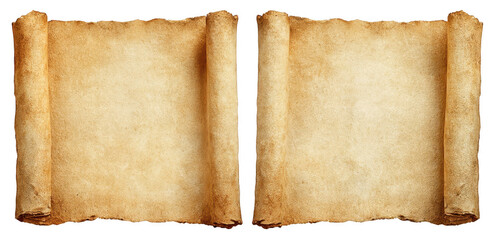 Two antique scrolls open, light brown paper