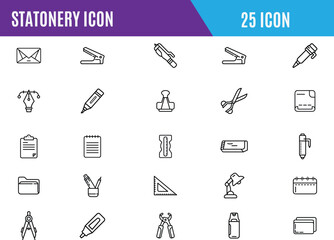 Stationery line icon set, pen, notebook,school, workspace, writing and painting.Editable stroke. 