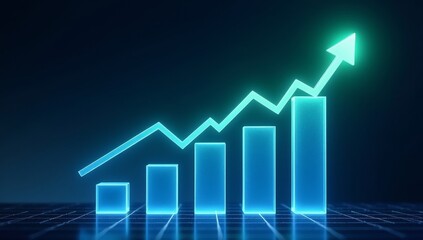 Financial graph Blue stock market chart  with rising arrow on dark background a business growth concept for investment analysis and economic forecast ดู