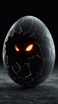 Abstract Cracked Egg With Glowing Eyes Monster 3d Render