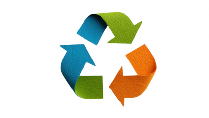 Colorful, textured recycle symbol on black background