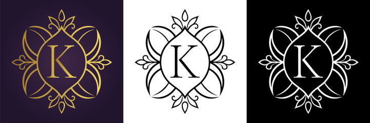 Letter K Luxury Floral Monogram Logo Template (6)