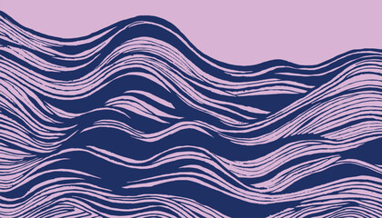 Hand drawn brush line abstract flowing wave and water pattern, Japanese and ethnic wood carving, block print imperfect texture background, calm and simple graphic for textile, carpet 